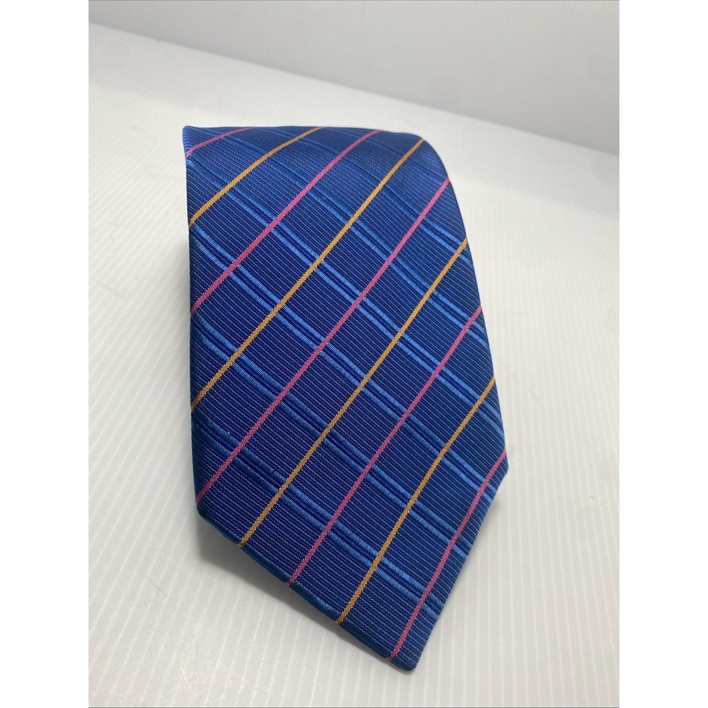 Hilditch & Key Luxury Vintage Men Blue/Gold Plaid UK 100% Silk  T27